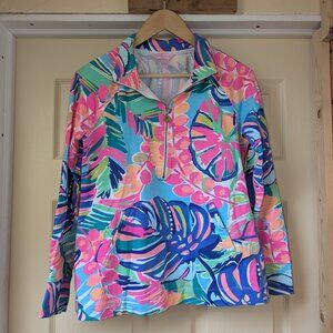 Lilly Pulitzer UPF 50+ Skipper 1/2 Zip Popover Top Exotic Garden Sz Small Resort